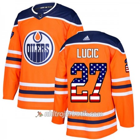 Män Ishockey Edmonton Oilers Tröja Milan Lucic 27 Adidas 2017-2018 Orange USA Flag Fashion Authentic